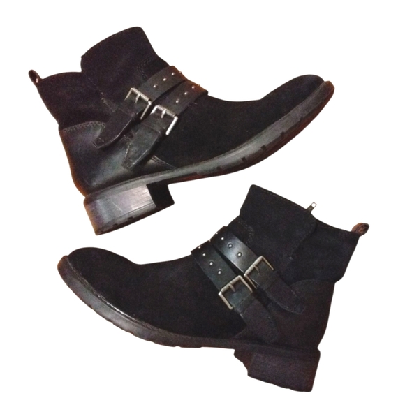 Clarks Swansea Women's Moto Boot Black Ankle Combat Boot Size 8 - Picture 1 of 10